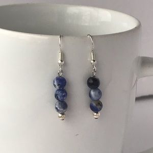 Sodalite dangle earrings beaded gemstone small earrings handmade